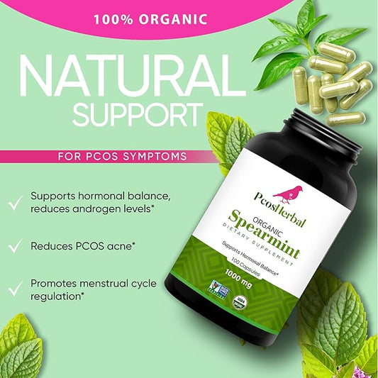 Organic Spearmint Capsules - 1000mg Vegan Capsules (50-Day Supply) - Made in USA